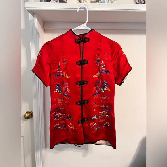 WILL NOT TAKE LESE Satin Japanese Embroidered Blouse - Picture 1 of 9